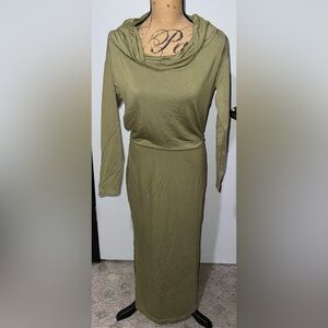 Sleek Olive Long Sleeve DKNY Dress